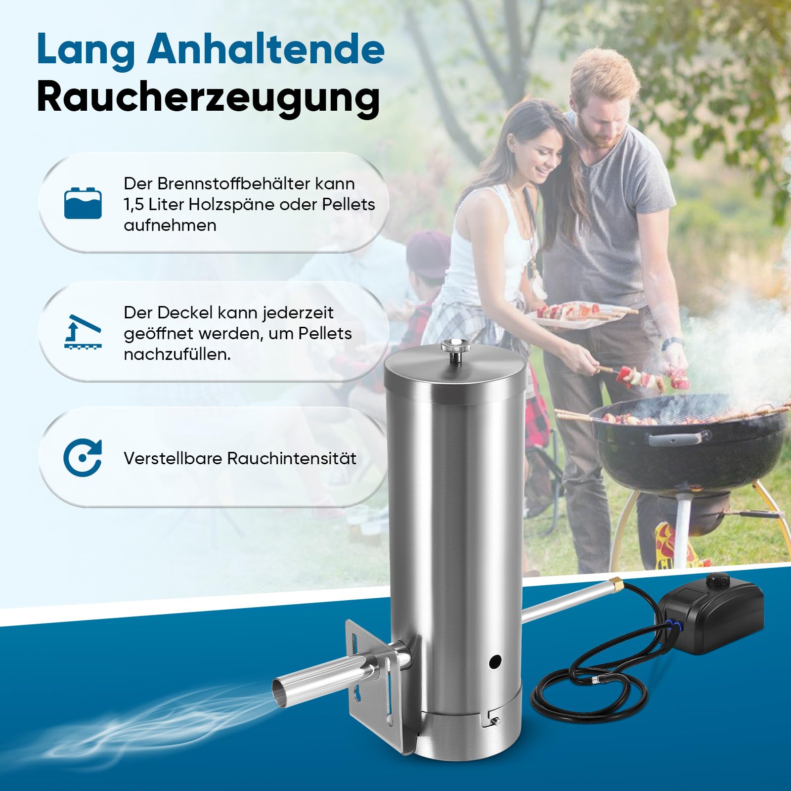 Kaltrauchgenerator für Räucherofen mit Pumpe Elektrisch, Edelstahl Smoker Zubehör Kompakt für Kalträuchern Von Fisch, Fleisch & Käse 3-4H Dauerrauch,Kalträucherofen