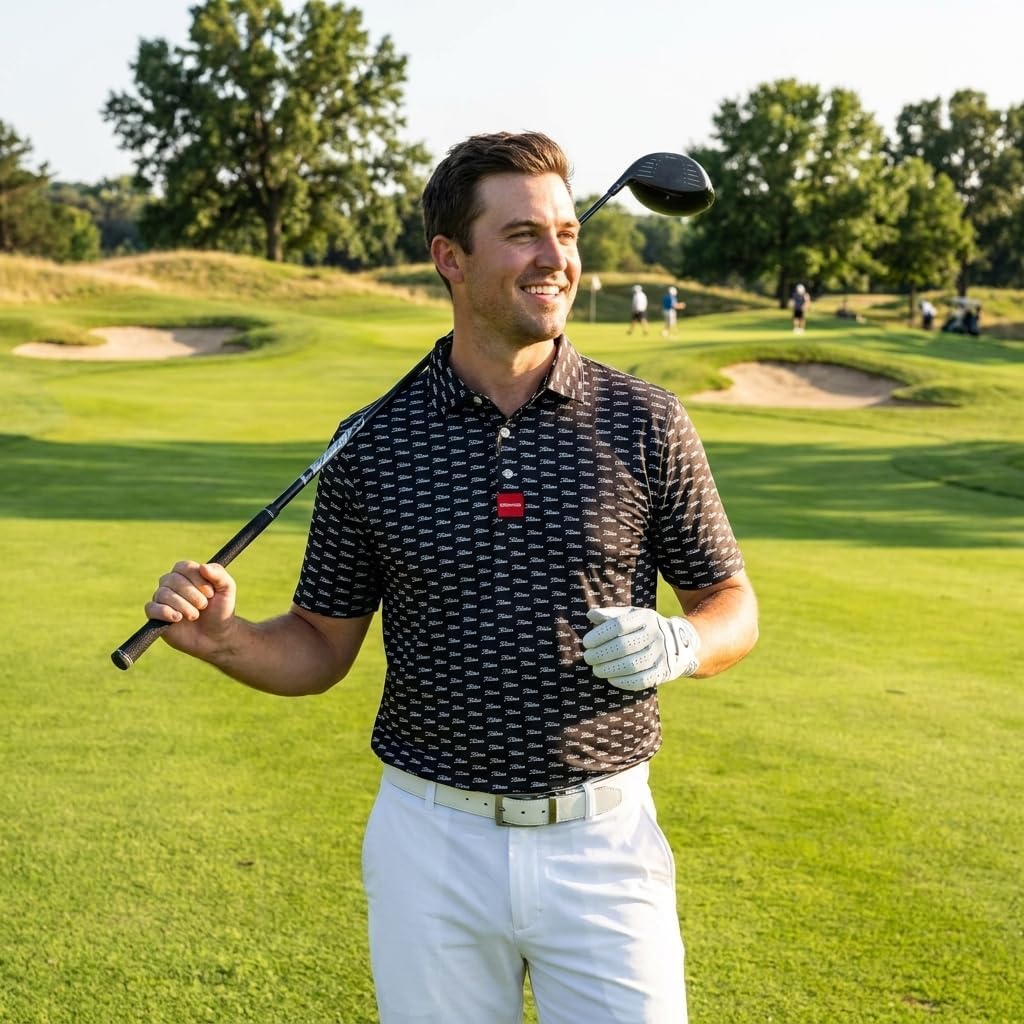 Black Titties Golf Polo – Patriotic Golf Polo Shirt for Men – Funny Golf Polo for Men – White Script Golf Polo