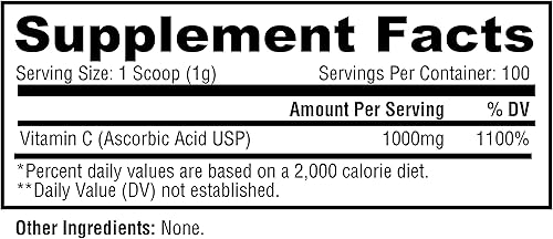 Miniatura 3 de Metabolic Nutrition Vitamina C, 1000 mg, grado farmacéutico puro, ácido ascórbico de alta absorción (3.53 oz)