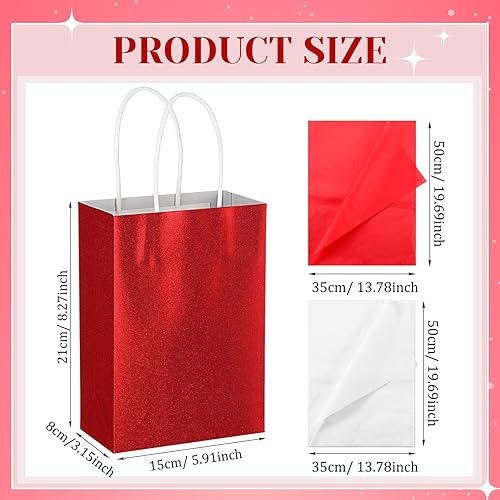 Miniatura 2 de Colarr 50 bolsas de papel kraft con purpurina de 8.2 x 5.9 pulgadas, bolsas de regalo de Navidad con 100 papel de envoltura de pañuelos a granel,