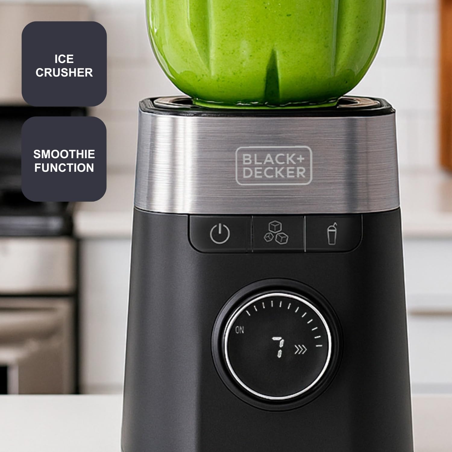 Black+Decker - BXJB1201E 1200 W blender stołowy | szklany dzbanek 2,2 l, 8 prędkości, 6 ostrzy ze stali nierdzewnej, funkcja Pulse, smoothie i siekacz do lodu, wyświetlacz LED | system bezpieczeństwa