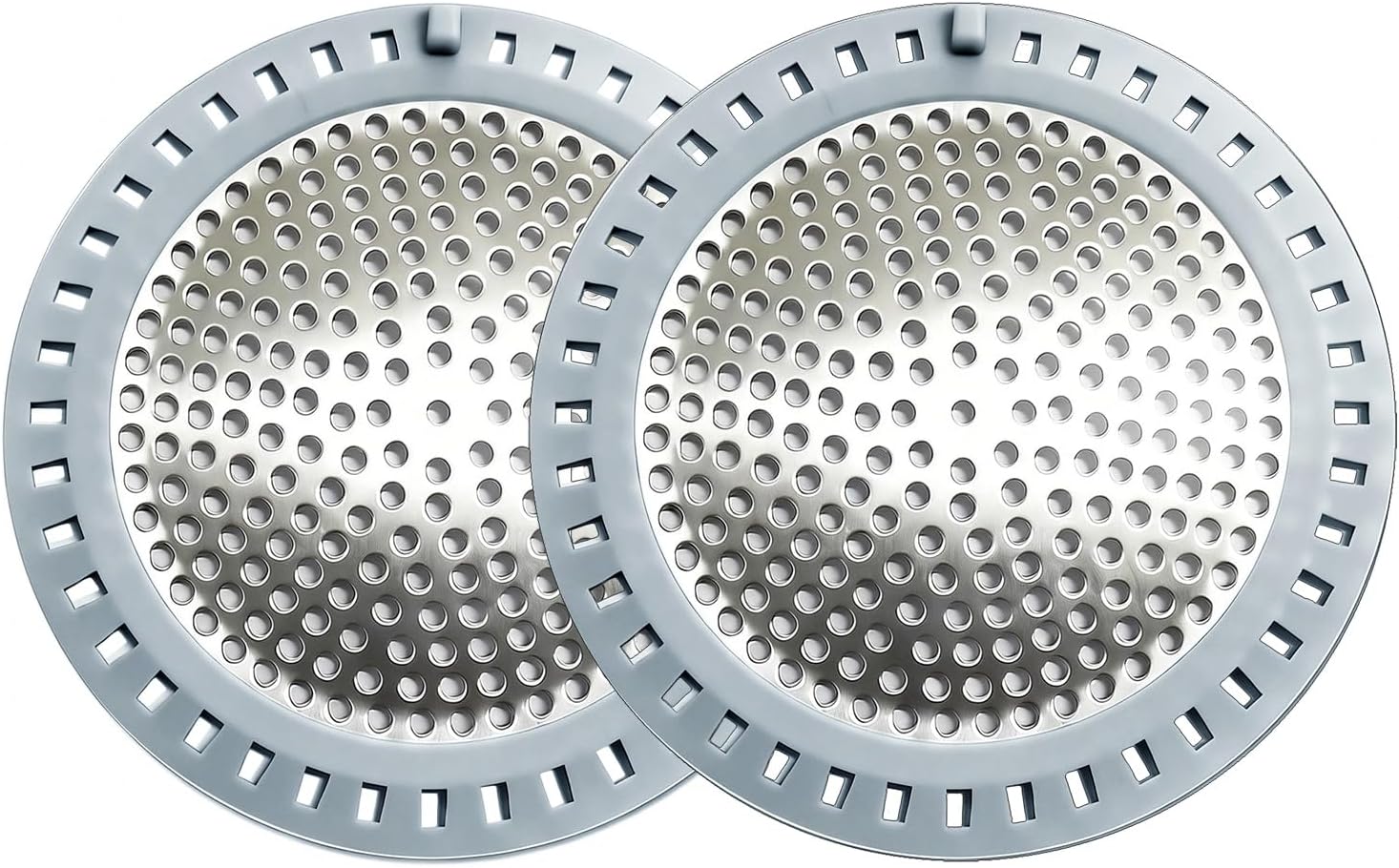 Seatery 2PCS Shower Drain Hair Catcher, Shower Drain Strainer, Stainless Steel with Silicone Edging, 4.75 Inch Diameter