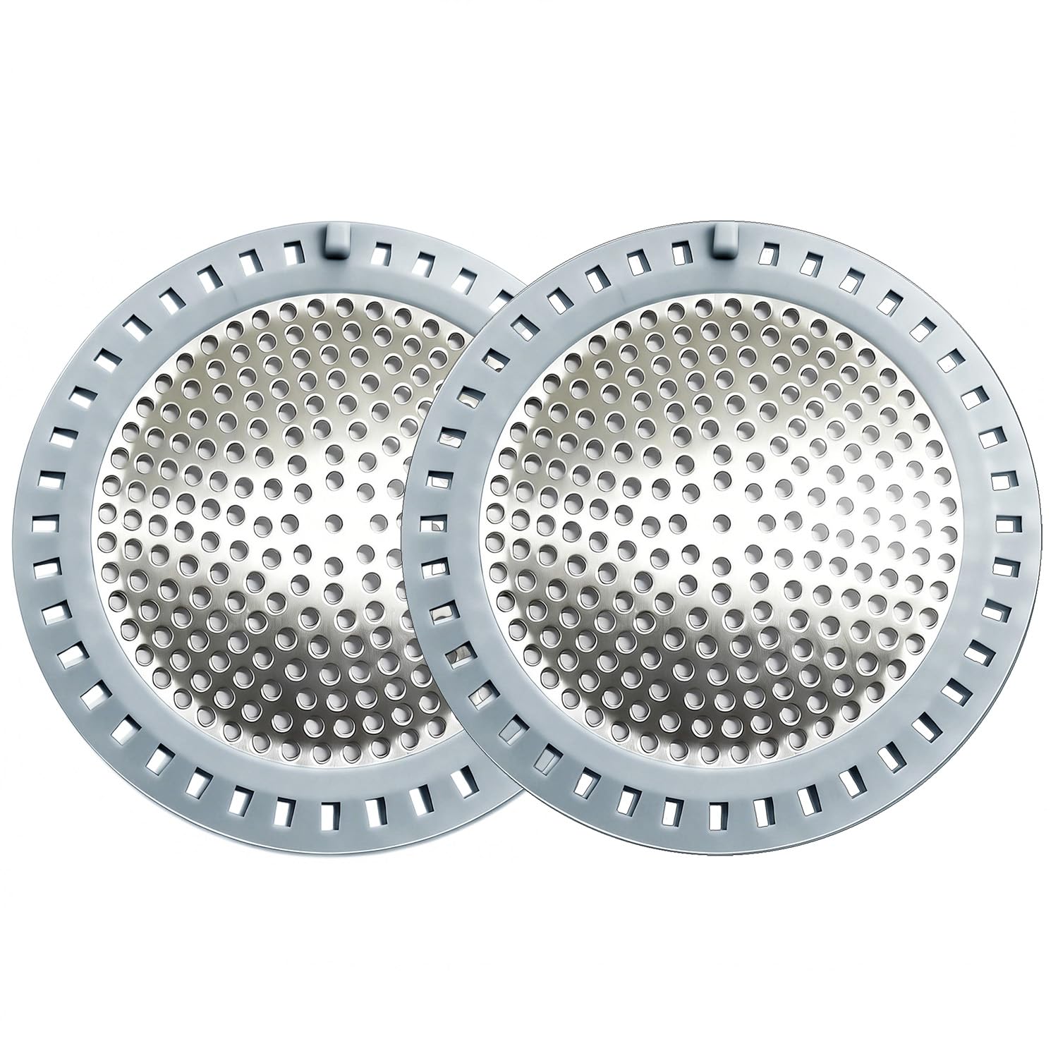 2PCS Shower Drain Hair Catcher, Shower Drain Strainer, Stainless Steel with Silicone Edging, 4.75 Inch Diameter