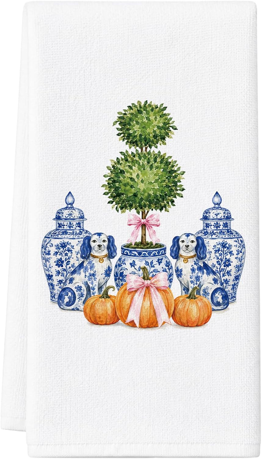 Chinoiserie Fall Pumpkin Hand Towels for Bathroom Kitchen 16x24in