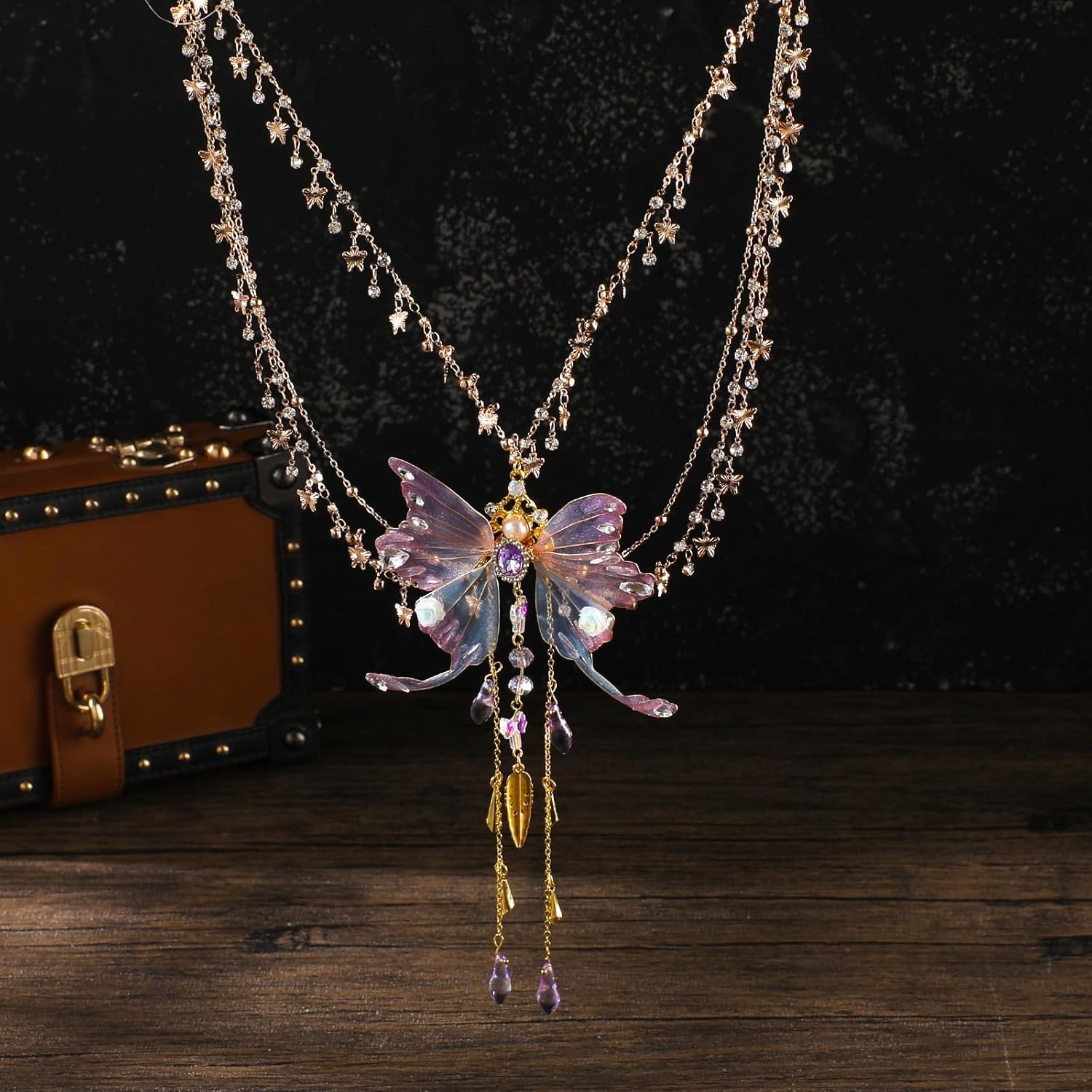 MOSTORY Woodland Butterfly Fairy Necklace - Renaissance Necklace for Fantasy Fairycore Jewelry Renfaire Outfit Women Cosplay - Image 7