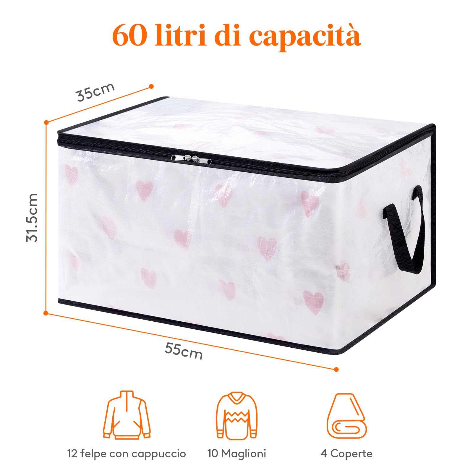 Lifewit 6 Pezzi Scatole per Armadio Trasparente 60L, Organizzatore Armadio Pieghevole con Manici, Scatole per Vestiti en PP, Scatoloni Trasloco, Organizer Armadio per Vestiti, Coperte, Piumoni