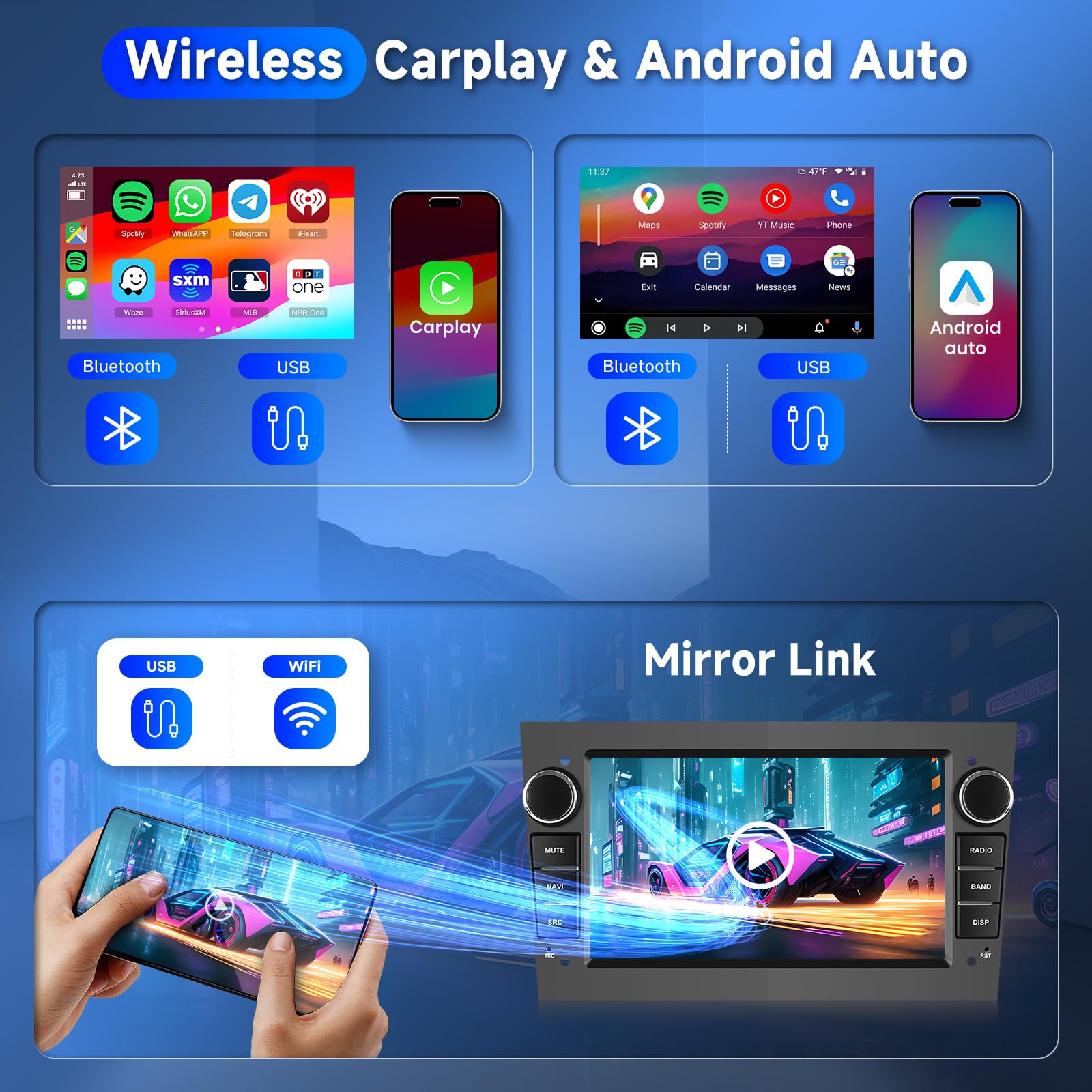 Hodozzy Carplay radio samochodowe 2 + 64G, do Opel Astra Antara, Vectra Corsa Zafira Meriva Vivaro Combo, 7-calowy samochód stereo Bluetooth z systemem Android Auto/WiFi/GPS/RDS/FM/USB + kamera