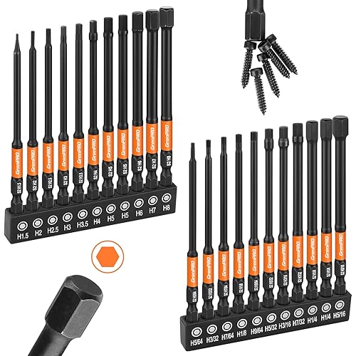 Allen Wrench Drill Bit Set 22pcs Hex Bit Set，Impact Driver Bit Set，Screwdriver Bit Set，Allen Wrenches Sets，Allen Socket Set，4" Long Metric&SAE 1/4" Hex Shank Magnetic Allen Key Drill Bits Sets