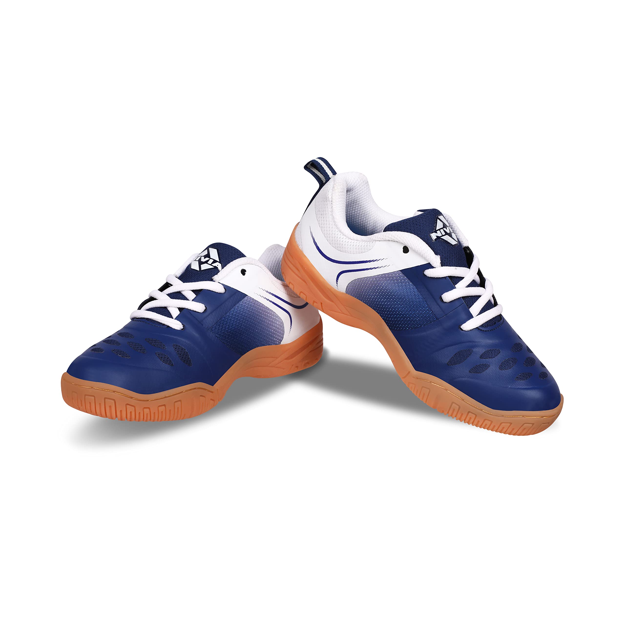 Nivia HY‑Court 2.0 Badminton Shoes for Kids, Breathable Mesh & TPU Upper, Duo‑Foam Midsole, Non‑Marking Multi‑Directional Rubber Sole, Ideal for Junior Court Sports (Blue/White), UK12 4