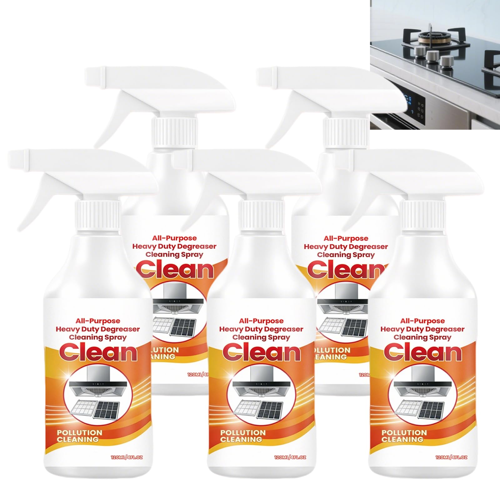 Heavy-Duty Kitchen Degreaser Spray, Mehrzweck-Schaumreiniger für Herdplatten, Pfannen, Arbeitsplatten und Geräte, zum Einfetten und Ölflecken, schnell wirkender Fettentferner für Herd. (5PCS)