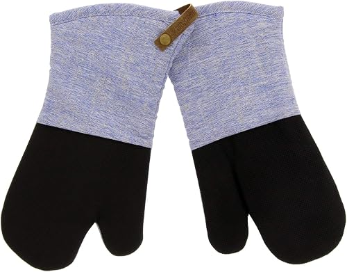 Cuisinart Chambray Neoprene Oven Mitts, 2pk - Non-Slip Heat Resistant Oven Gloves with Premium Insulation, Protect Hands and Surfaces-Ideal Kitchen Set with Faux Leather Loop-Marine
