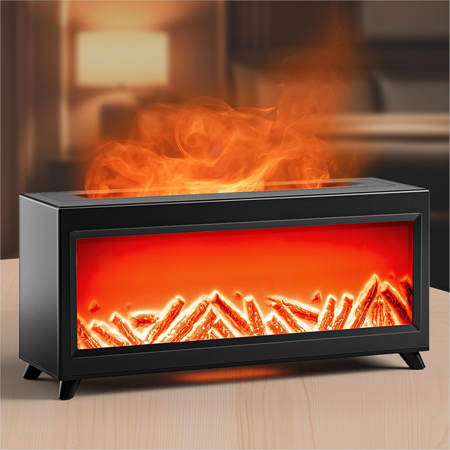 Fireplace Diffuser 220ml, Fireplace Humidifier, Essential Oil Diffuser 2 Mist Mode 4 Timer Remote Control Waterless Auto-Off, Humidifiers for Bedroom Home Office(Black)