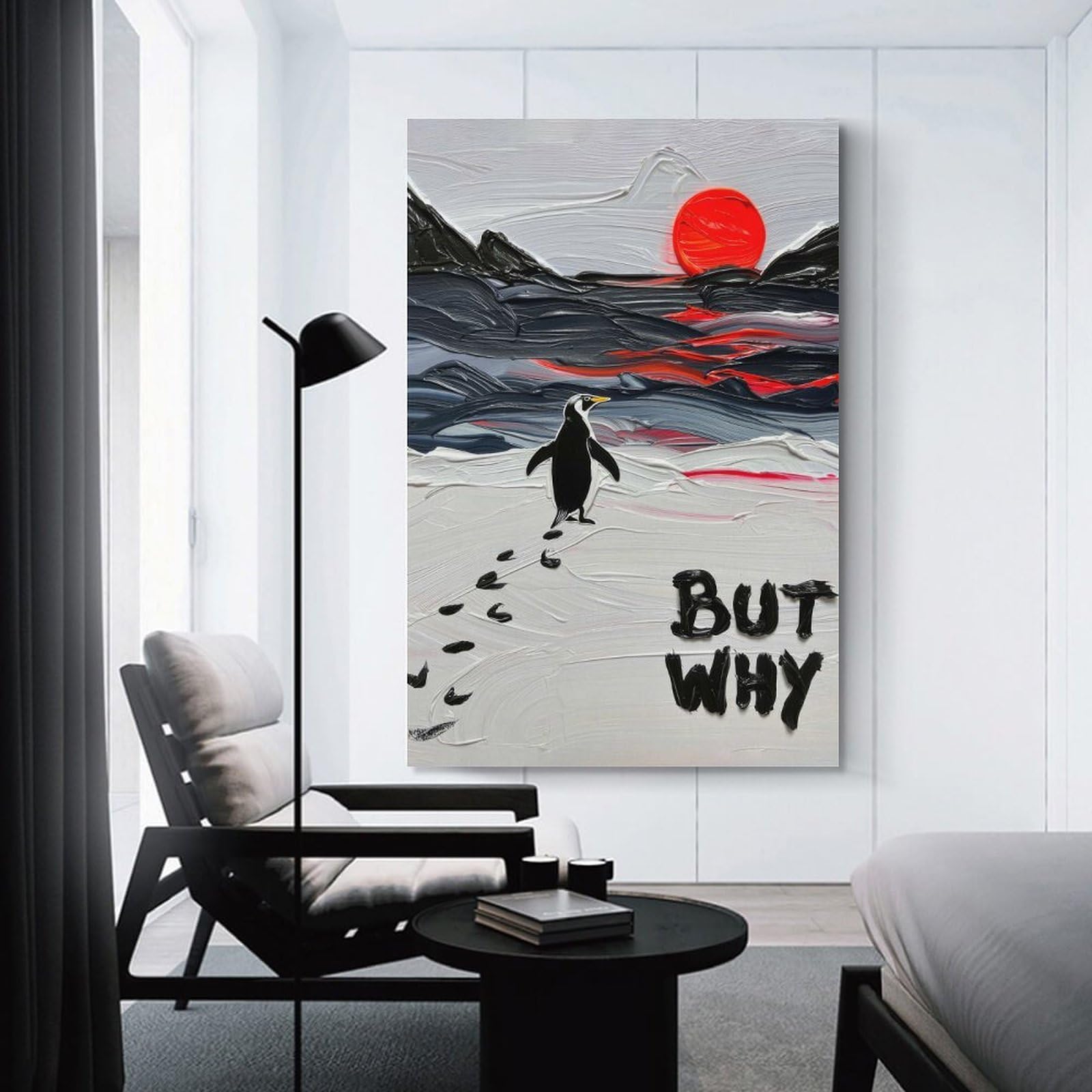 Junmoney Penguin And The Red Sun Wall Picture Print 16x24inch(40x60cm), for Lounge Decor, Offices Or Entryway Styling, A Flexible Wall Accent for Shared Spaces
