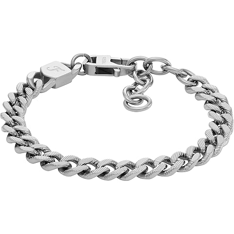 Fossil Men's Plated Stainless Steel Engravable Personalized Gift ID, Chain or Cuff Bracelet for Men