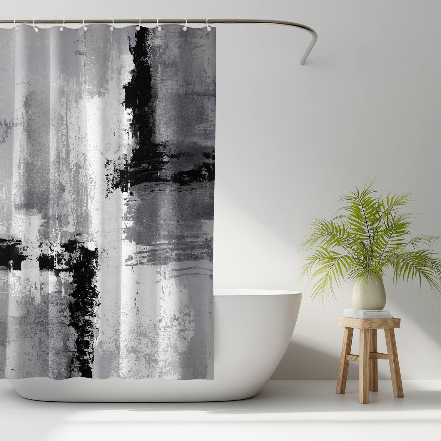 Zasłona prysznicowa 240 x 200 cm, 1 panel, miękka mikrofibra, wodoodporna i odporna na pleśń, nadaje się do prania, do łazienki, wanny, z oczkami i haczykami, szara, abstrakcyjna, przemysłowe bloki