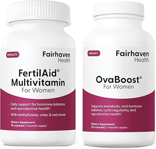 FertilAid para mujeres y Ovaboost Combo, suplemento de fertilidad femenina y vitamina de fertilidad natural con mio-inositol, vitex y vitaminas para