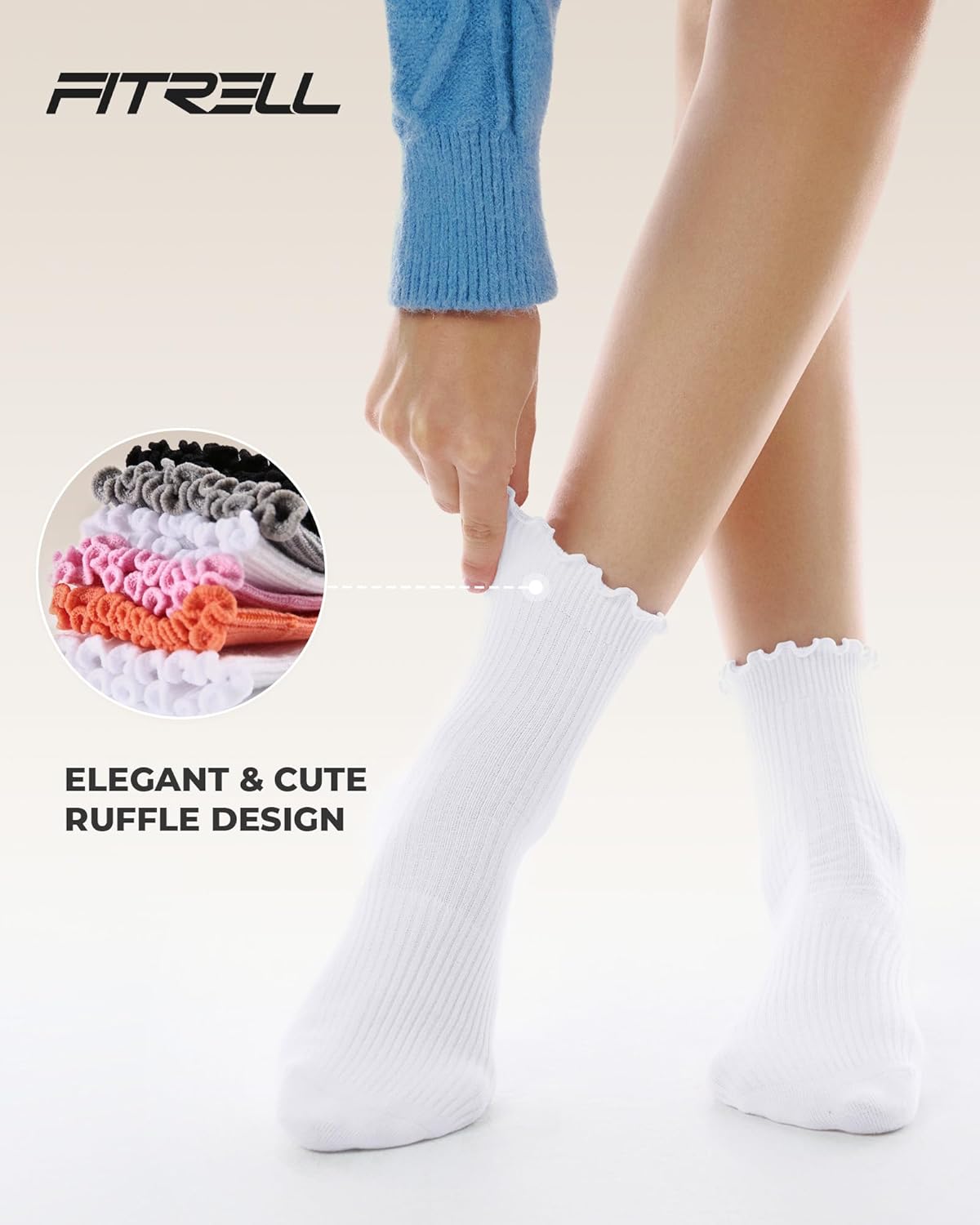 FITRELL 6 Pairs Ruffle Socks, Womens Soft Breathable Cute Lettuce Ankle Crew Frilly Socks - Image 4