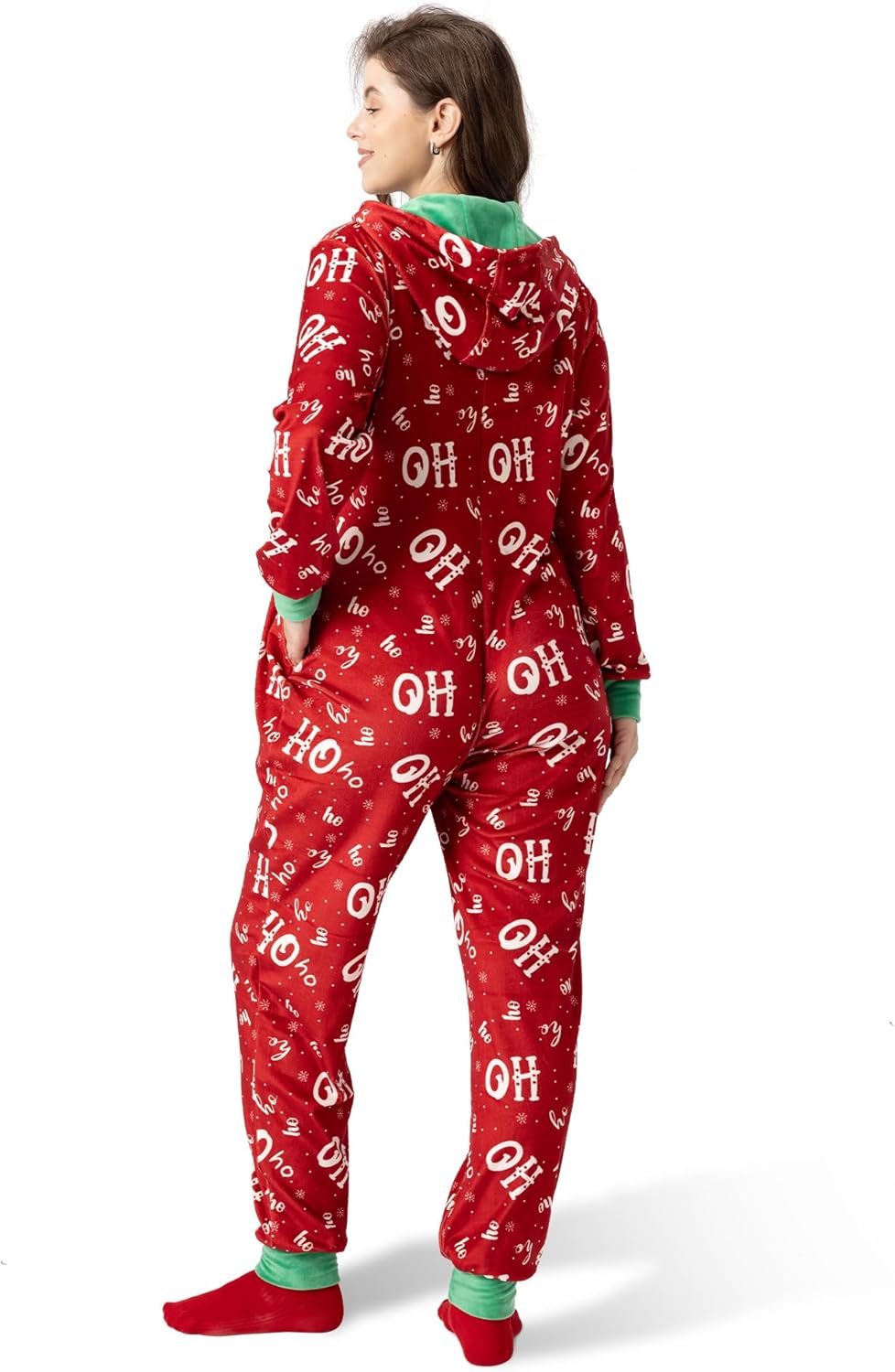 Women’s Christmas Onesie Pajamas, Hooded Jumpsuit with Pockets, Adult Holiday Loungewear, Cozy Zip-Up Sleepwear - Image 4