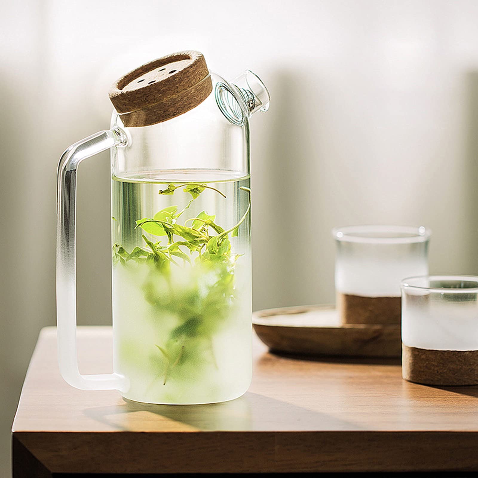 Jarra Agua Fria Jarra de vidrio creativo con alto contenido de vidrio de borosilicato de alta presión con mango para leche, jugo y bebidas caseras Jarra Agua Detox Frutas ( Size : Large )