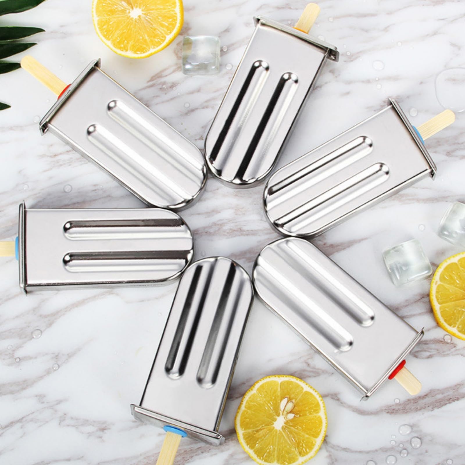 Moldes cuadrados de acero inoxidable para paletas con estante, juego para hacer paletas de hielo | Incluye 10 moldes, 100 palos de bambú, 20 bolsas de almacenamiento y cepillo de limpieza para paletas de helado caseras