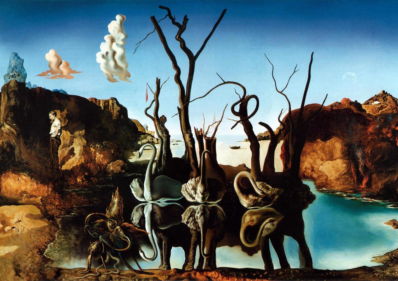 A2 POSTER (24/16.5 inch) (60/42cm) - Swans Reflecting Elephants Surreal Lake Reflection by Salvador Dali