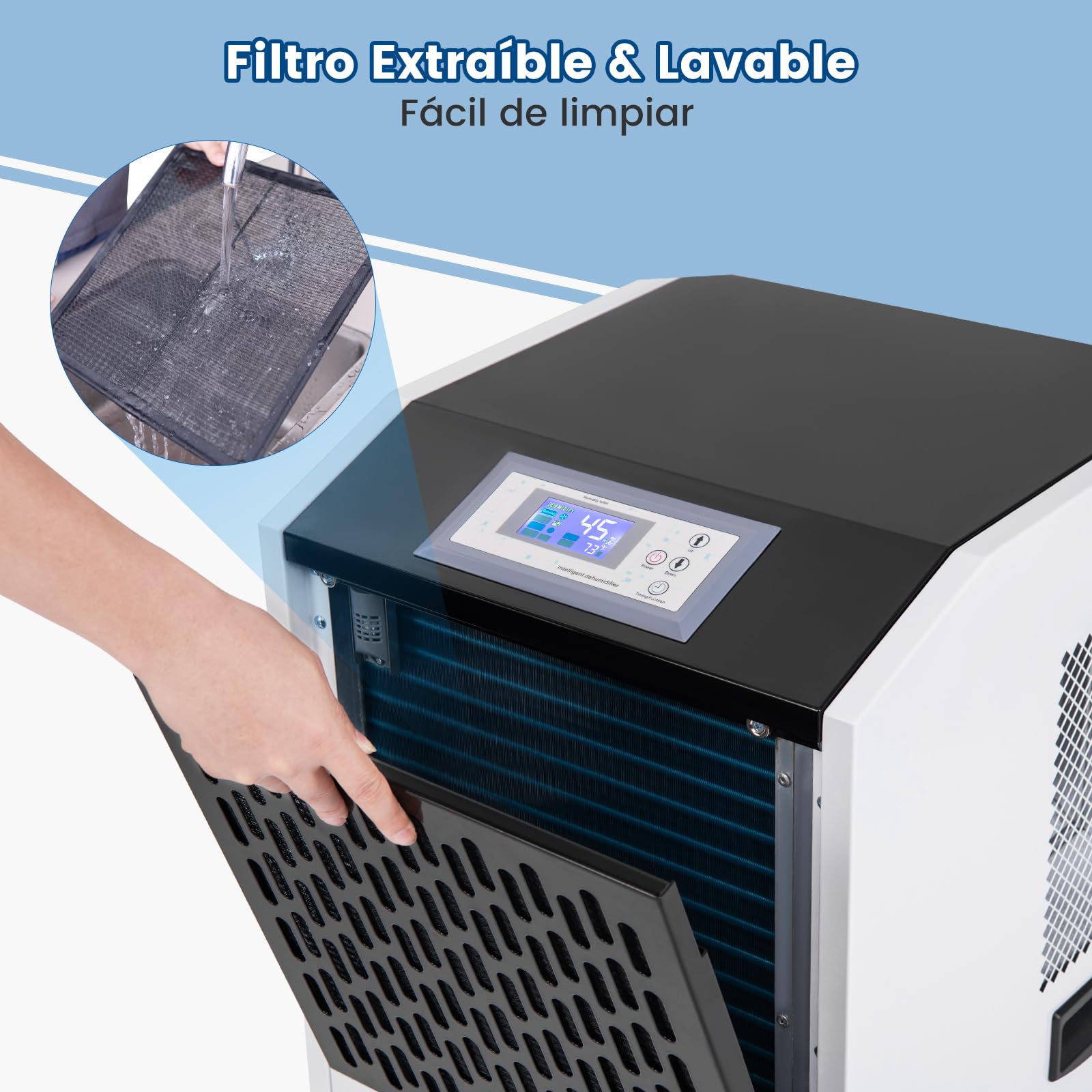 COSTWAY 118 L Deshumidificador, 1300W Deshumidificadores de Humedad con Manguera de Drenaje, Deshumidificador Comercial con Temporizador de 24h y 4 Ruedas para Sótano, Almacén, hasta 790㎡ (Blanco)