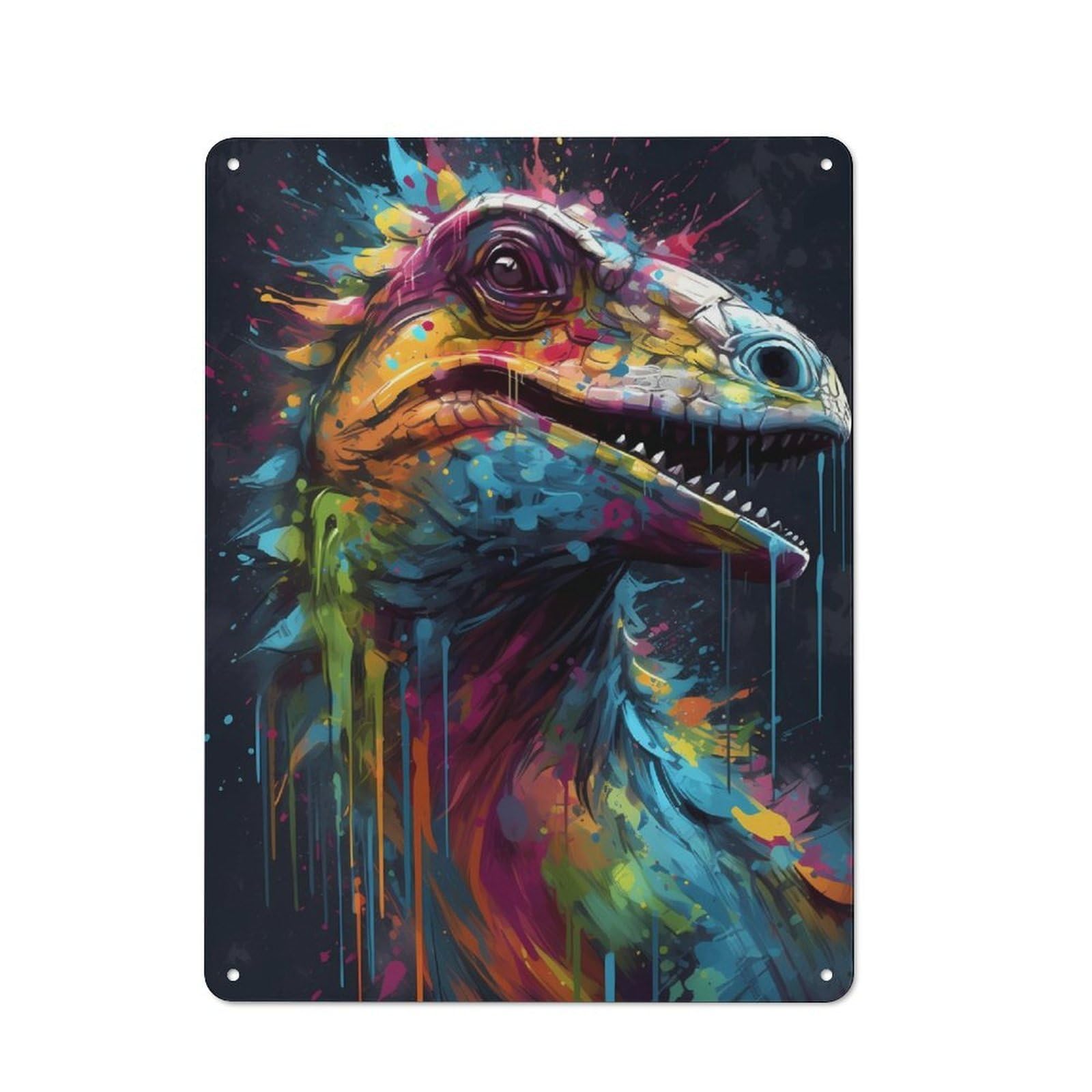 Junmoney Colorful Dinosaur Tin Wall Sign With Design 40X30cm, Classic Kitchen Wall Decor For Restaurant, Kitchen, Counter Or Breakfast Nook