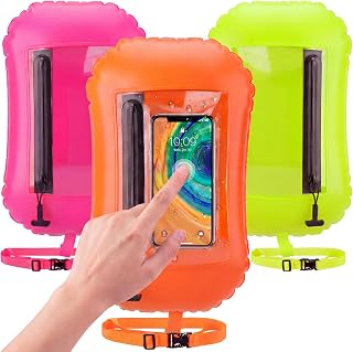 3 Pack Swim Buoy for Open Water Waterproof Touchscreen Storage Bag Swim Safety Float High Visibility Swimming Bubble with Adjustable Waist Belt Shockproof Rest Handle for Triathletes Kayakers