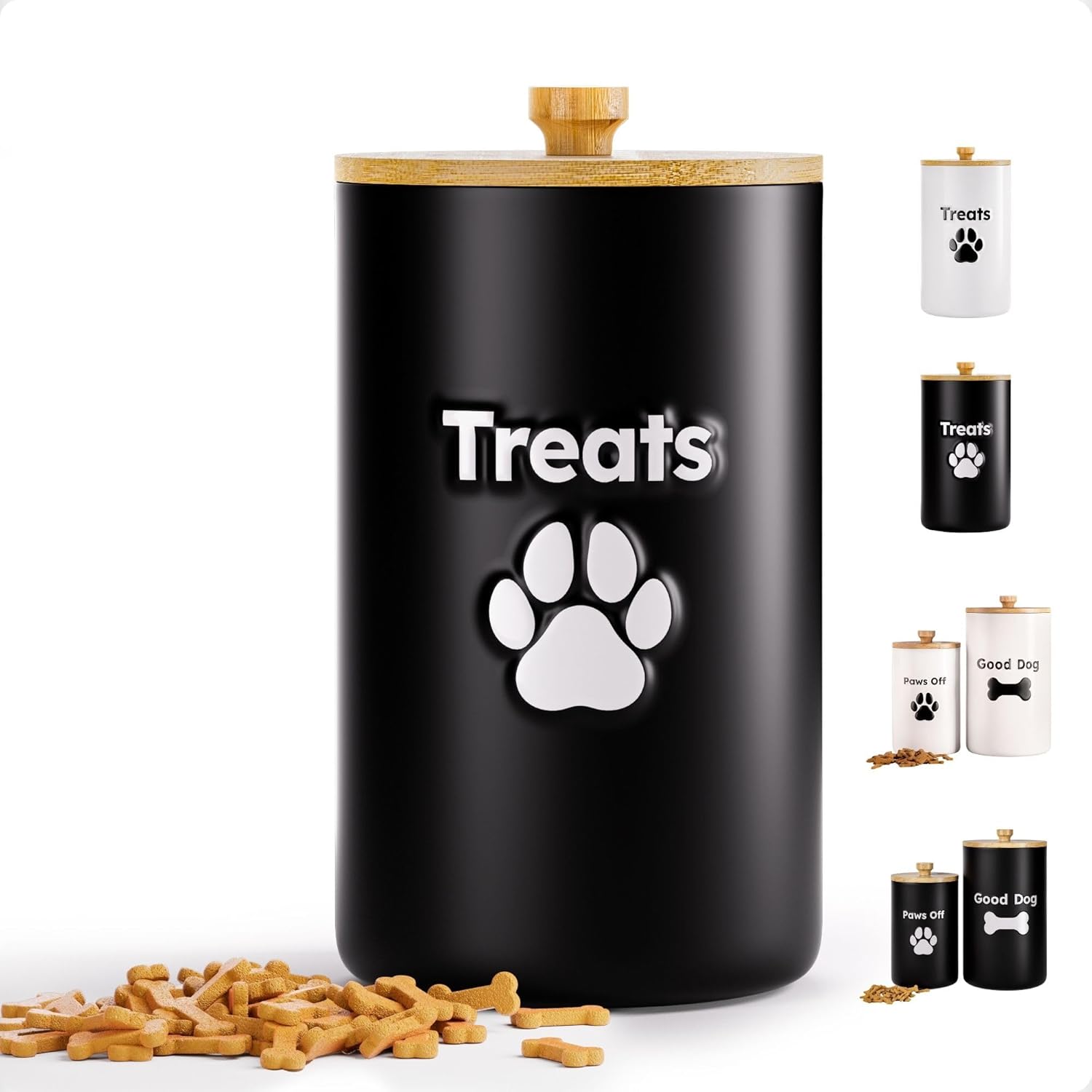 Dog Treat Container Airtight Set of 2 - 9x5 & 7x4 inch Ceramic Dog Treat Jars for Kitchen Counter with Airtight Lids - 11 Cup Capacity Pet Treat Container Set - Doggie Cookie Jar - Big Treats Canister