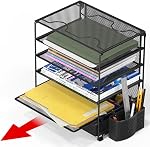 Simple Houseware 5-Tier Desktop Document Tray Organizer with Sliding Drawer and Pen Holder, Black