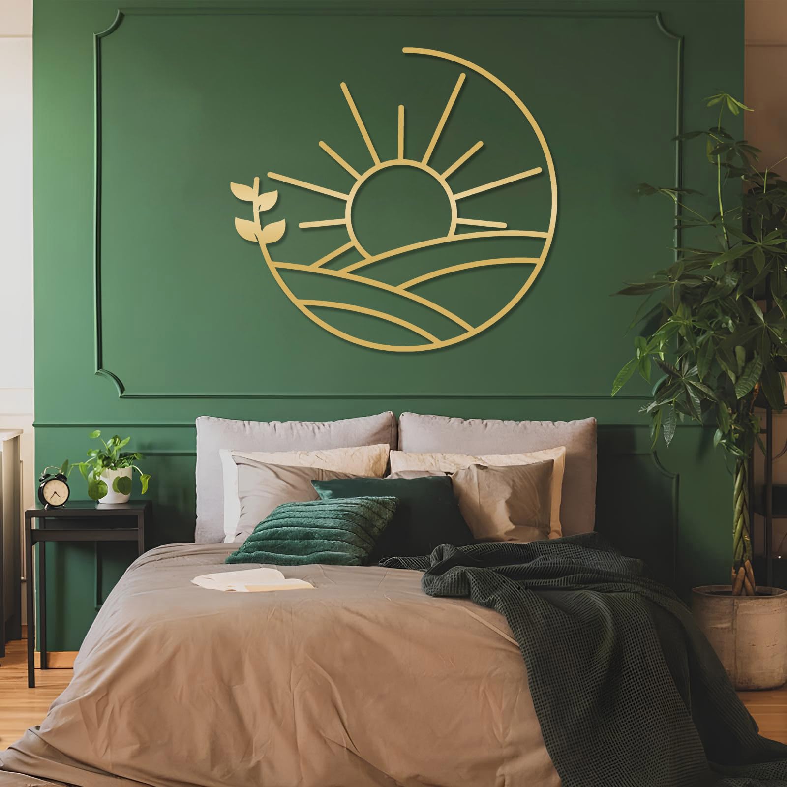 Decoración de pared abstracta contemporánea de metal, arte solar, letrero de paisaje de amanecer, decoración, obra de arte de naturaleza para exteriores, regalo de inauguración de casa para el ja