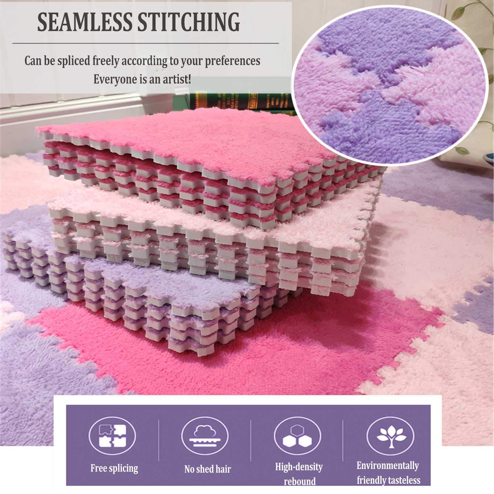 Tappetino in Schiuma di Peluche per Bambini, Tappetini in Schiuma Eva Ad Incastro con Bordo per Sala Giochi Yoga per Esercizi in Garage,Light Pink+Blue