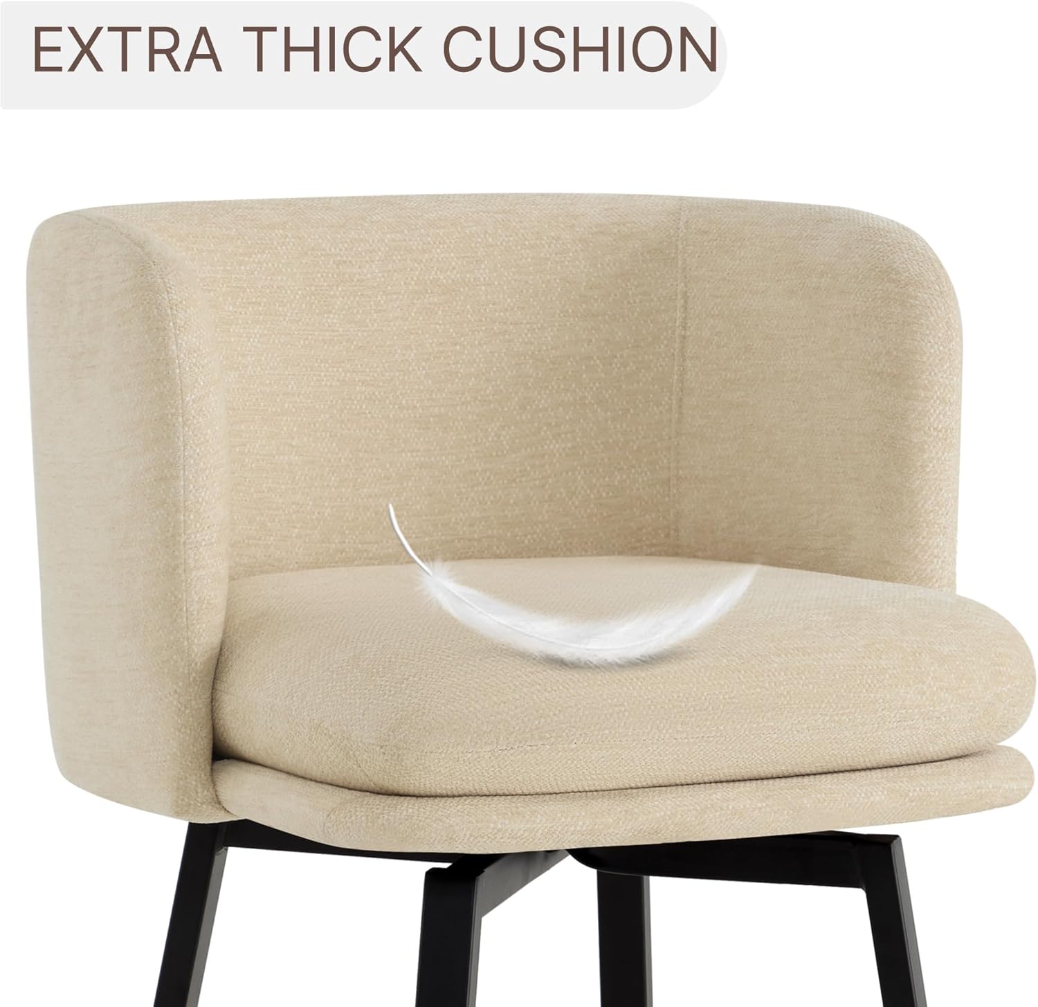 26" H Counter Height Swivel Bar Stools Set of 4, Barrel Counter Stools with Backrest, Linen Fabric Upholstered Barstools with Metal Legs for Kitchen Island,Sand