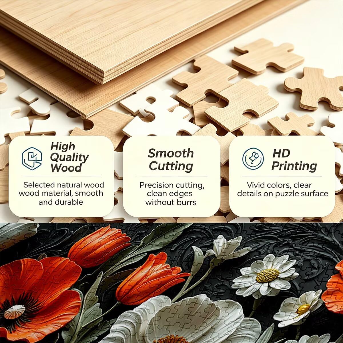 Puzzle 1500 Pezzi, Puzzle Fiore, Legno Pezzi, Regalo Donna Uomo -9025