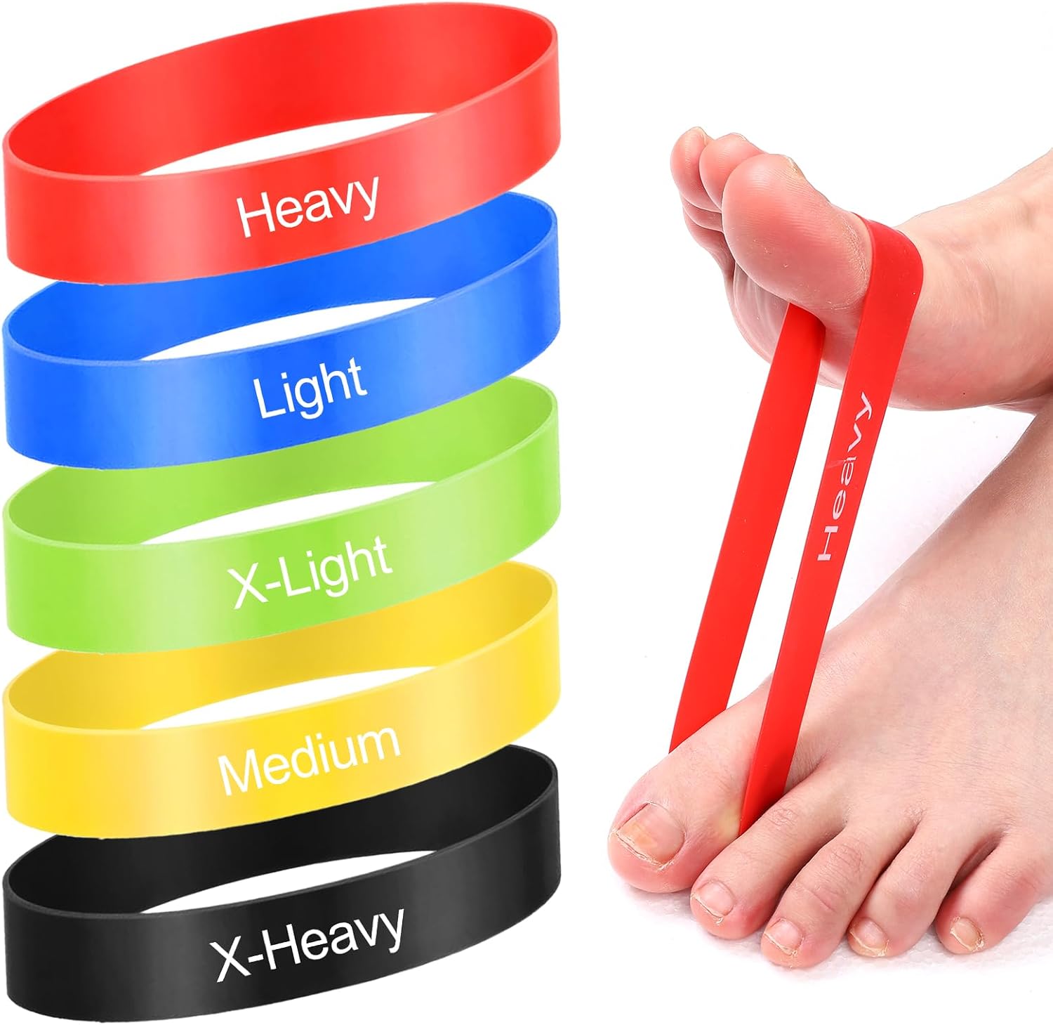 5Pcs Toe Stretcher Bands Bunion Correction Toe Exercise Strap Portable Loop Resistance Bands for Stretching (5 Weights, Multiple Colors)