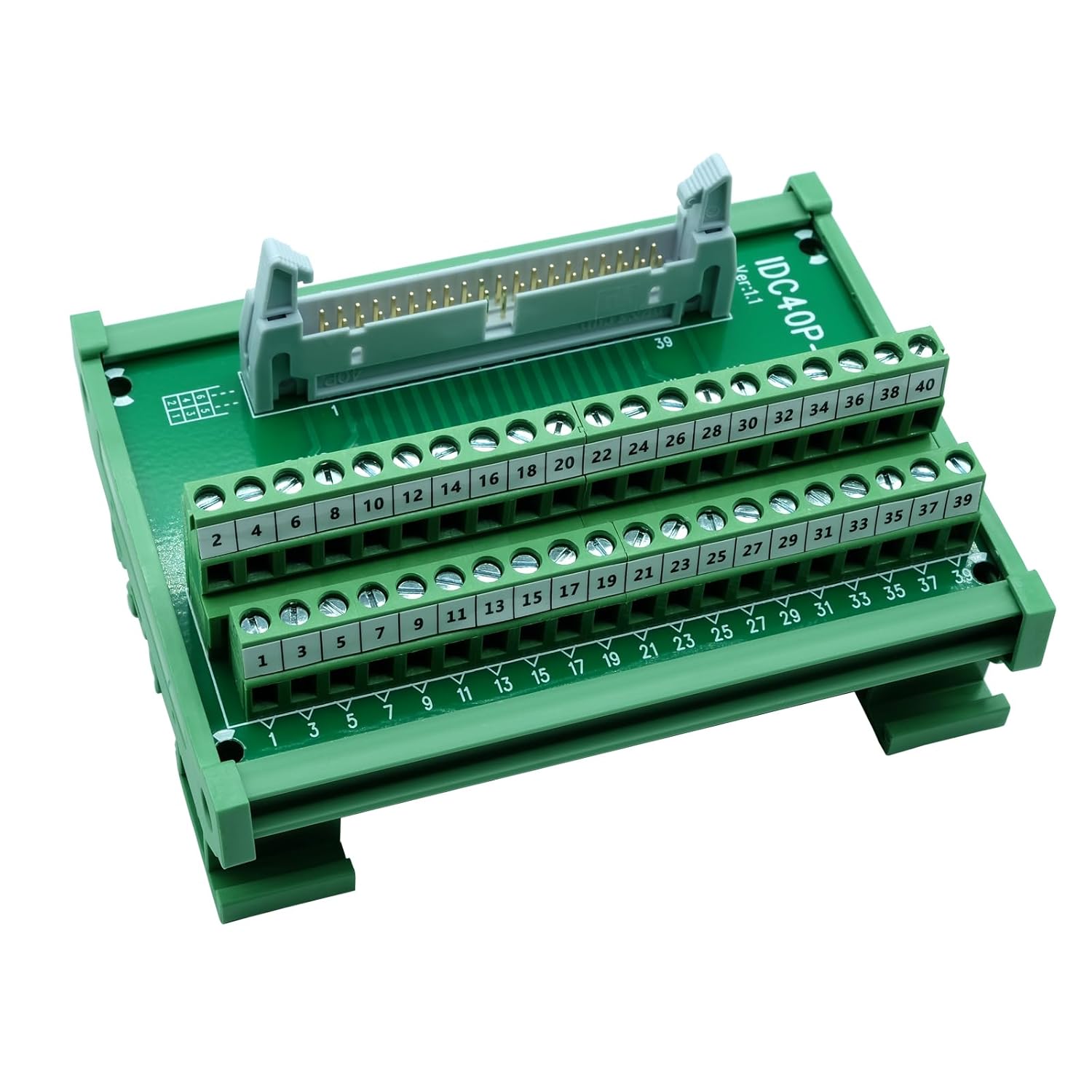 IDC10 2x5 10Pins 0.1" FRC Connector Interface Module DIN Rail Mount Male Header Terminal Block Breakout Board for PLC MCU Flat Ribbon Cable (IDC10 2x5Pin)