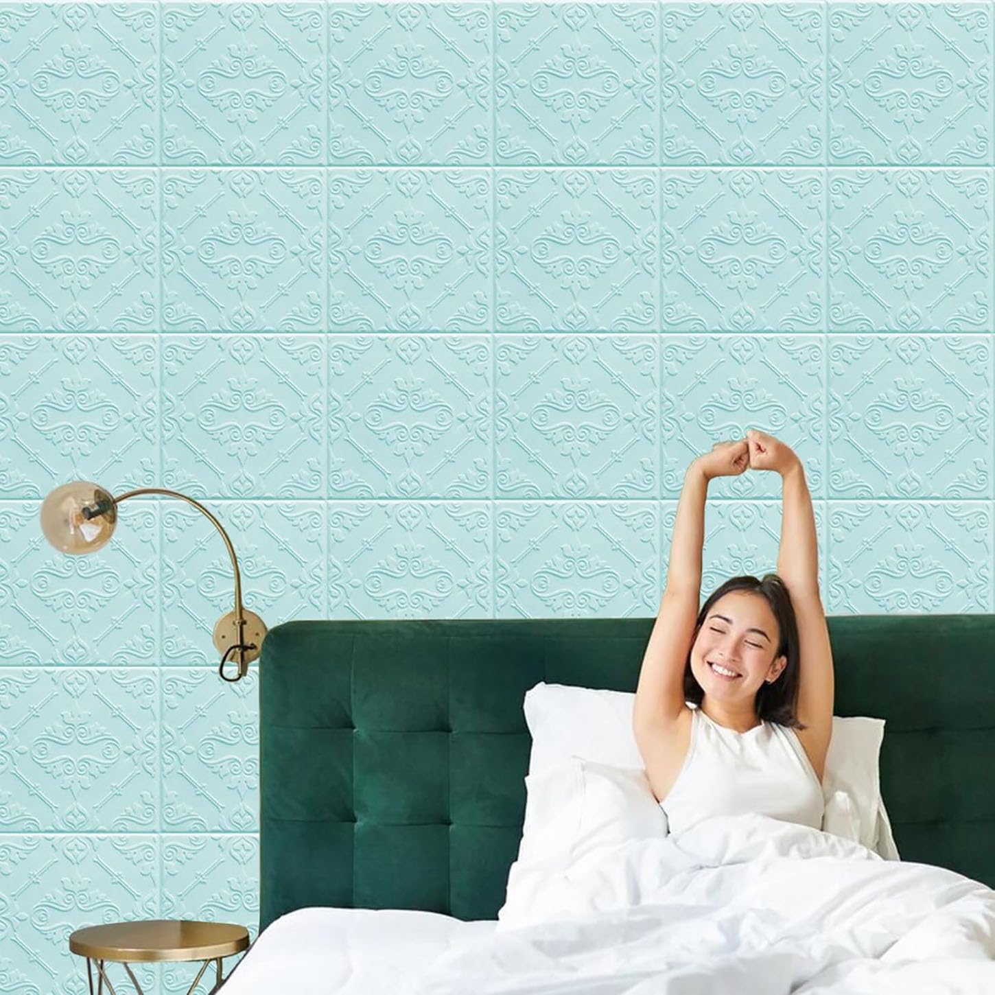 Papier peint 3D pour salon et chambre | Dalles de plafond bleues autocollantes 10 pièces