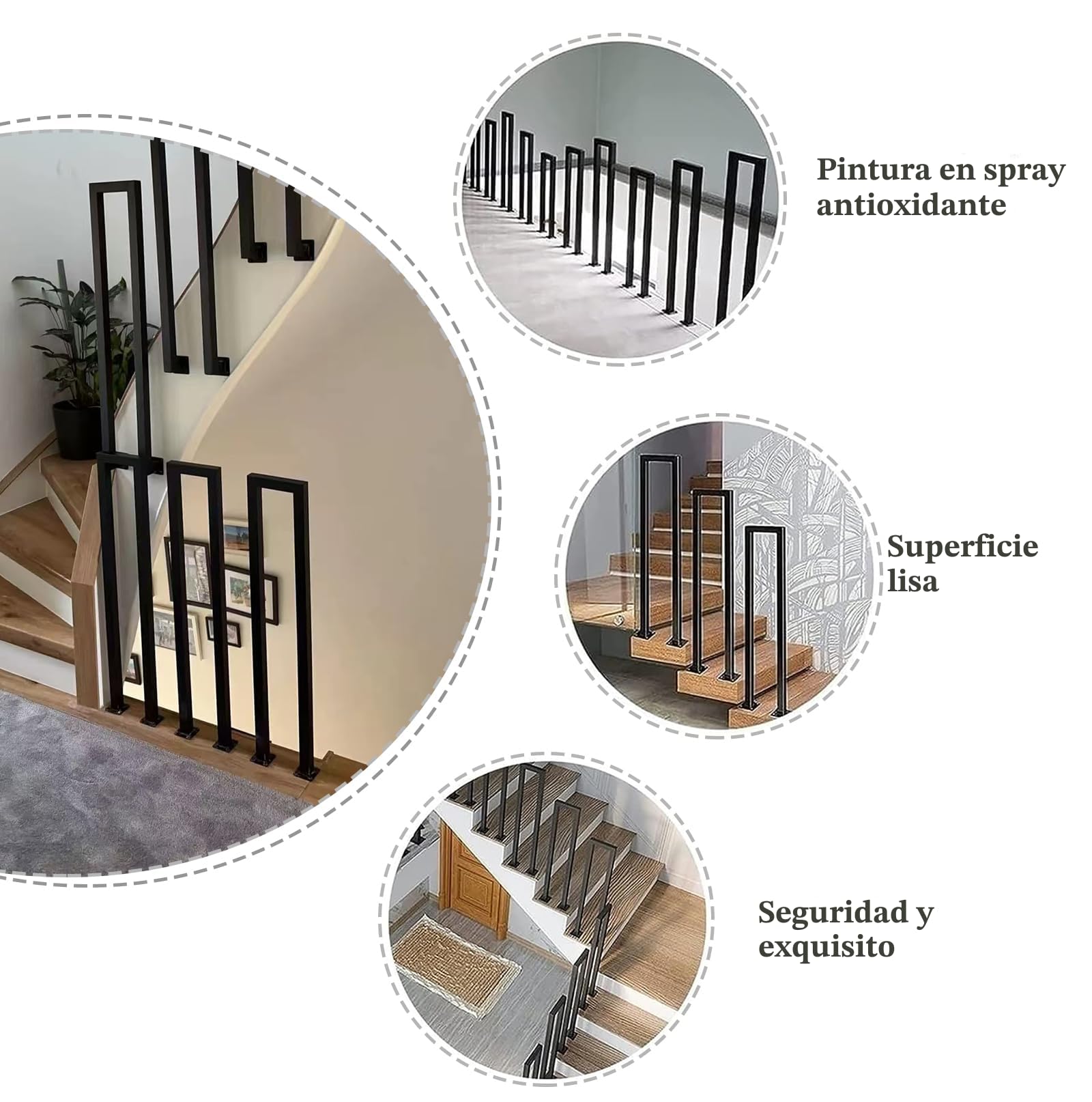 Barandilla Escalera Interior, Pasamanos Escalera en Forma de U, Barandillas Escaleras para Villas, Balcones, Pasillos, Apartamentos, Interiores y Exteriores (85cm, Negro)