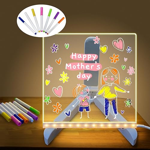 Regalos para el día de la madre, tablero de notas LED con colores, pizarra de borrado en seco, pizarra de acrílico brillante con soporte, pizarra
