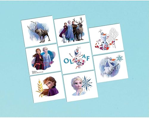 Tatuajes de Frozen 2 de Disney | 2 pulgadas x 1 3/4 pulgadas | Multicolor - 8 piezas.