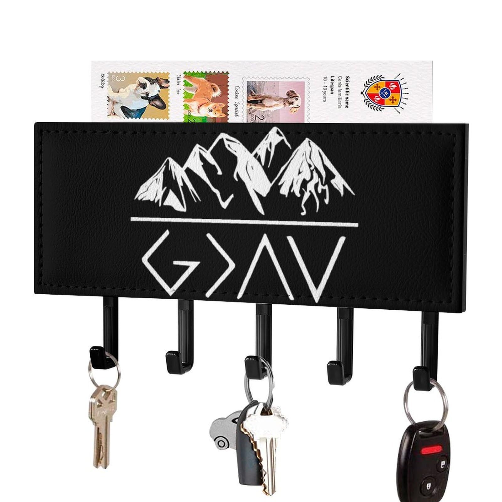 NCLQVJXZKHW God is Greater Key Holder with 5 Hooks Key Hooks Wall Mounted Key Racks Key Hanger Organiser Shelf