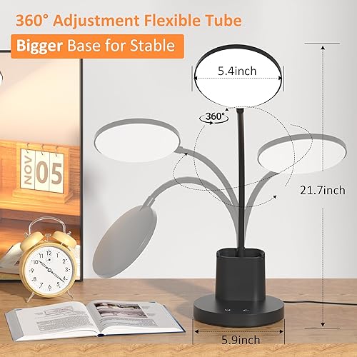 Miniatura 3 de Lámpara de escritorio, lámpara de escritorio LED para oficina en casa, lámpara de mesa táctil con 3 modos de color, brazo ajustable de 360, luz de