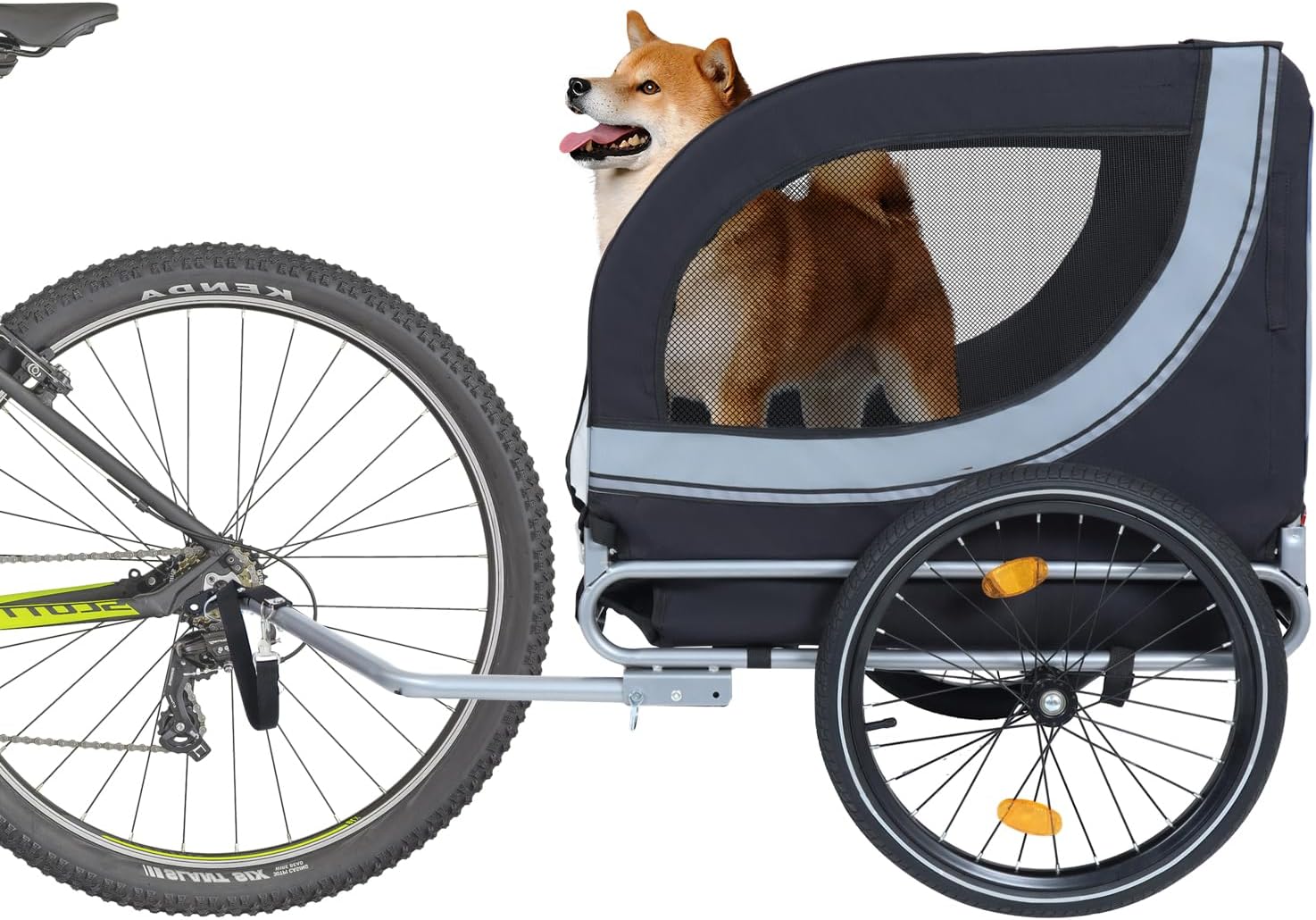 132LBS Dog Bike Trailer for Large Dogs, Easy One-Step Folding, Quick Release Wheels, Universal Bike Coupler, with Safety Leash & Flag