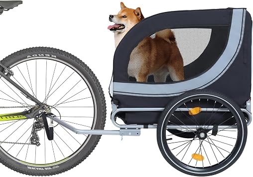132 LBS Dog Bike Trailer for Large Dogs | Easy folding dog bike trailer with quick release wheels , universal coupler , leash and flag .
