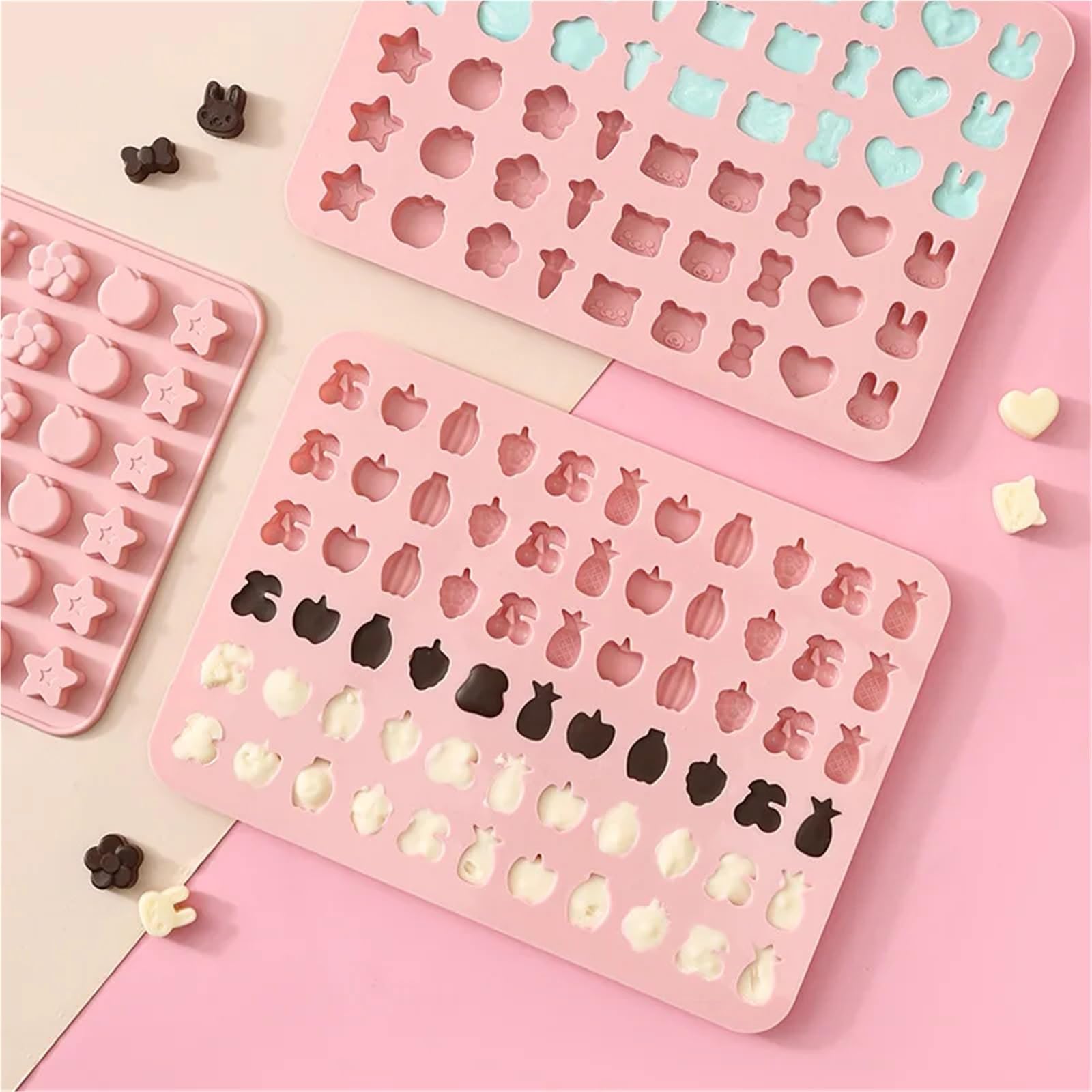 Juego de 3 moldes silicona con forma mini frutas, ideales for decorar pasteles, gominolas, chocolates y cubitos hielo. Antiadherente Para Repostería Y Postres(Style11)