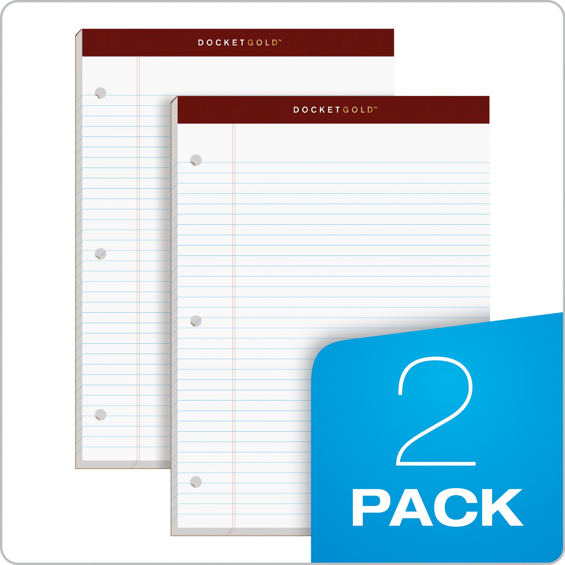 Tops Double disket Gold Writing "Tablet, 8 – 1/2 x 11 – 3/10,2 cm, delikli, 3-delik delikli, beyaz, dar, Rule, 100 yaprak Pro blok, 2 PADS Pro Pack (99706)