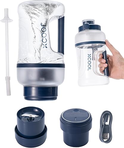 Miniatura 1 de Botella mezcladora eléctrica 3 en 1, licuadora portátil de 1 litro con popote y mango de gran capacidad, recargable magnética, autolimpiable, tazas
