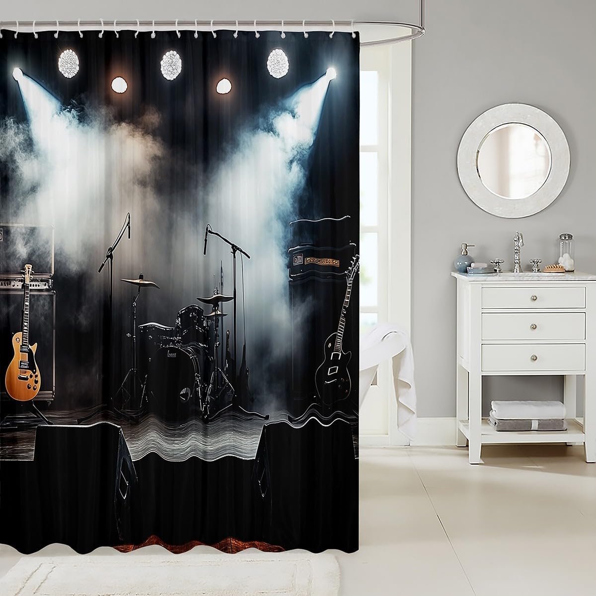 Erosebridal Retro Drum Kit Bathroom Accessories Pop Music Shower Curtain Musical Instrument Bathroom Curtain for Kids Adults 72" Wx72 L Rock Music Themed Shower Decor image 2