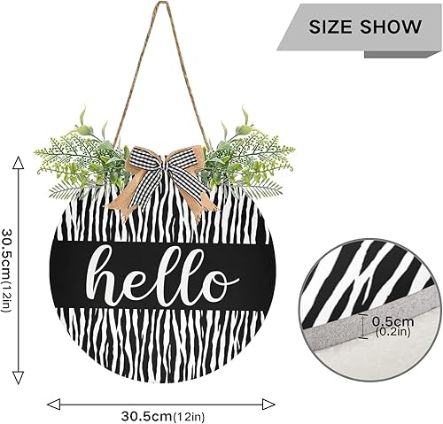 Miniatura 3 de Emelivor Letrero de bienvenida con diseño de cebra a rayas para puerta delantera, corona de bienvenida con lazo colgante de porche para otoño, casa