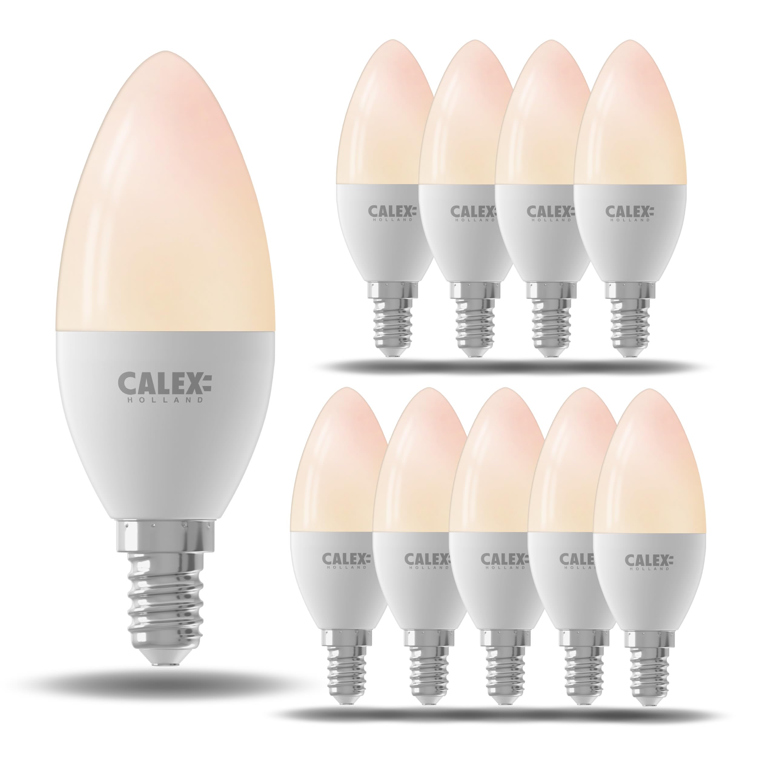 CALEX bombillas LED inteligentes, E14 B35 vela, luz blanca, regulables, control por aplicación y voz, pack de 10